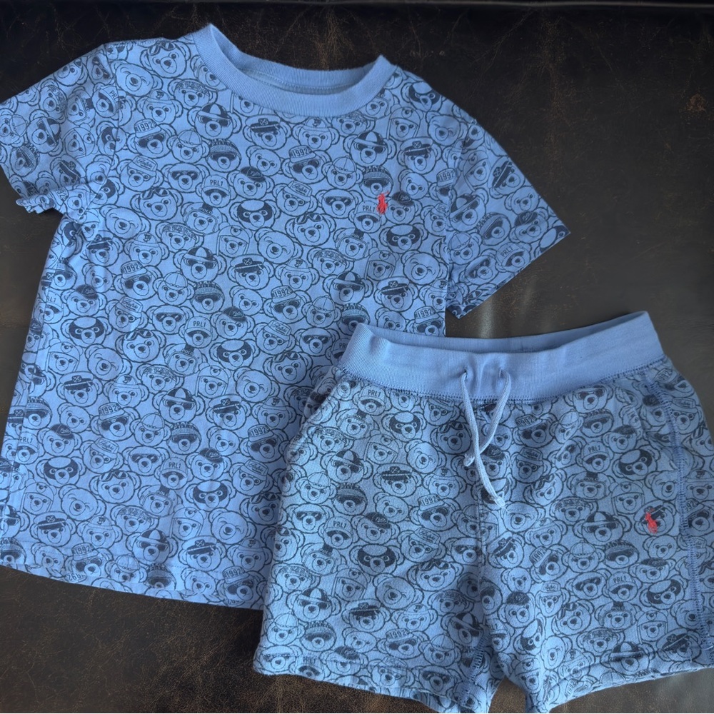 Ralph Lauren Set Boys' Polo Bear Print Cotton Jersey Tee and Fleece Shorts